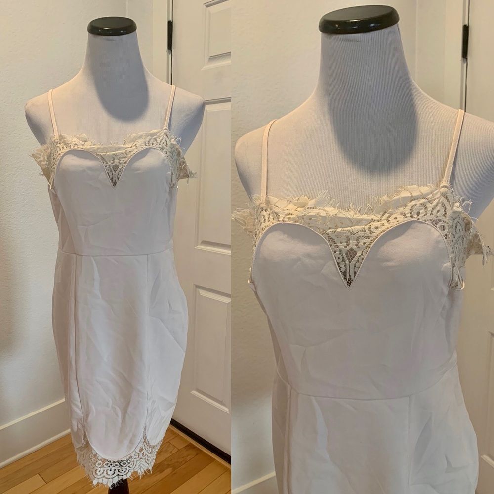 Lulus cream short spaghetti strap lace bridal shower wedding dress XL